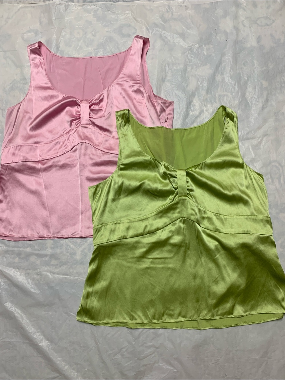 Vintage Y2K Silk Pink And Green Babydoll Tank Tops Fairycore Soft Girl Size XL